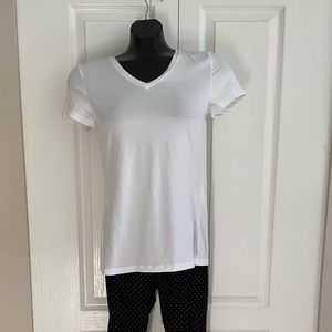 Brand new white v-neck T-shirt is light weight stretch cotton